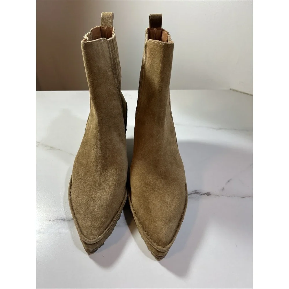 Tory‎ Burch Lila Heeled Ankle Boot Nat Suede Color Brown, Sz 10